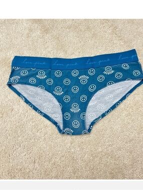 Victoria’s Secret PINK Teal Smiley Face Thick Logo WaistBand Hipster Panties XL